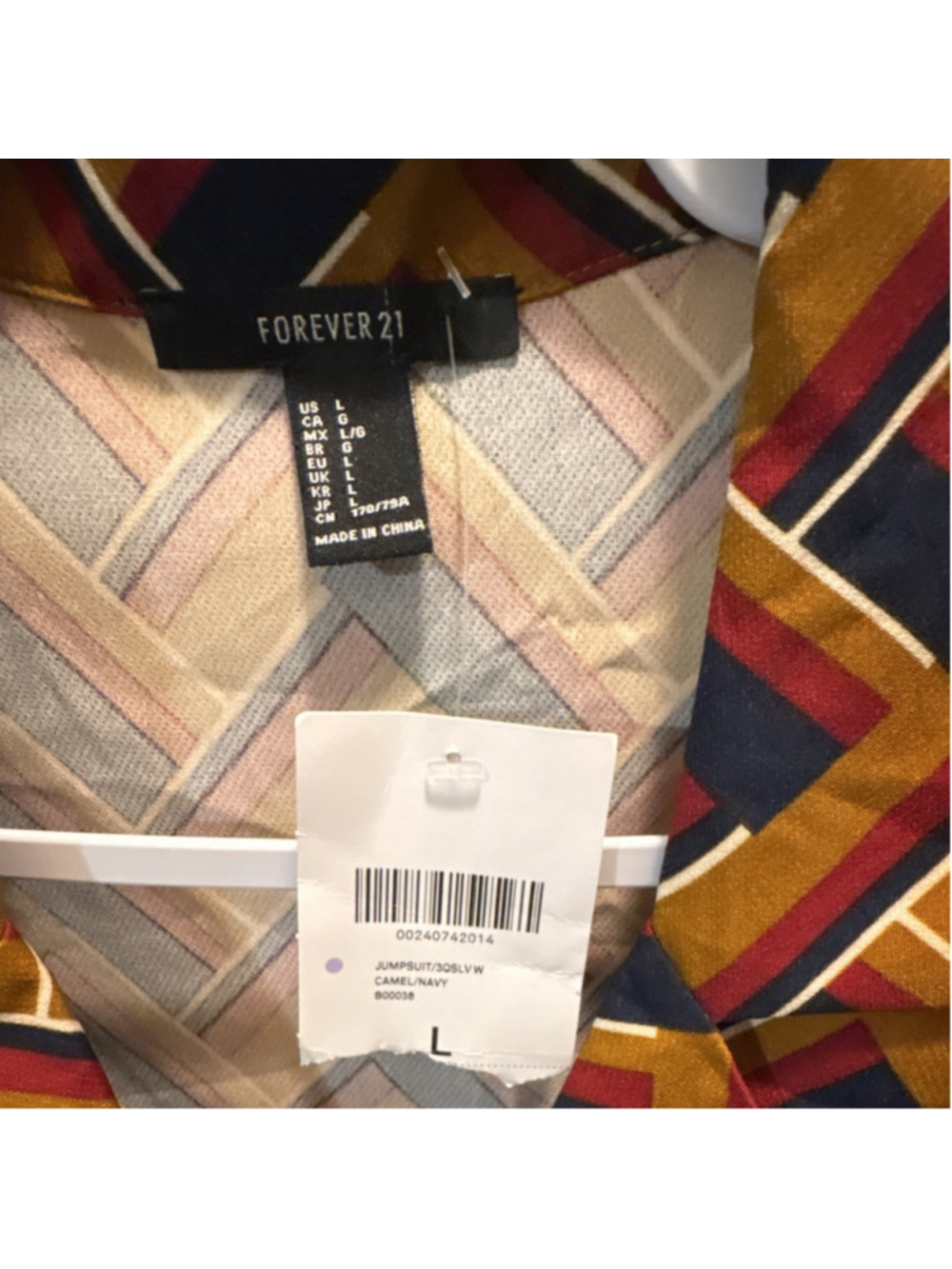 FOREVER 21 romper Geometric Camel Navy 3/4 Sleeve Women's Size Large - Picture 2 of 9